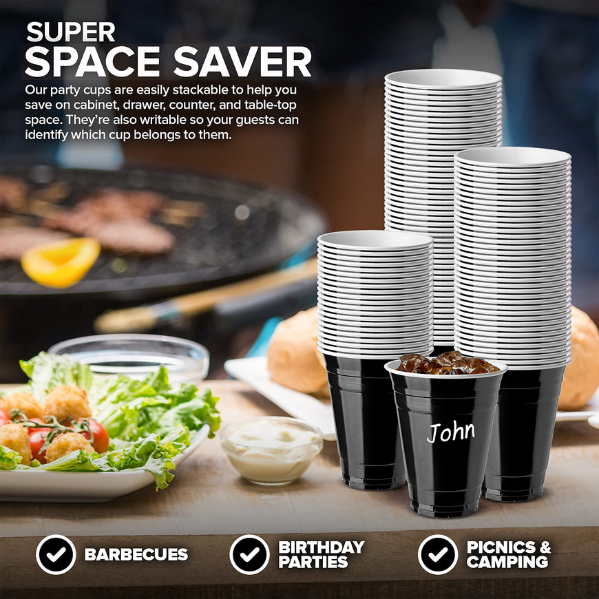 16 oz Plastic Party Cups - Black (500 Pack)