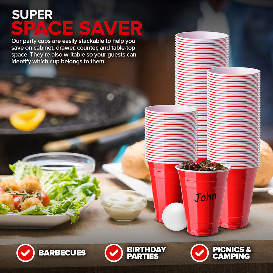 16 oz Red Plastic Cups (1000 Pack)