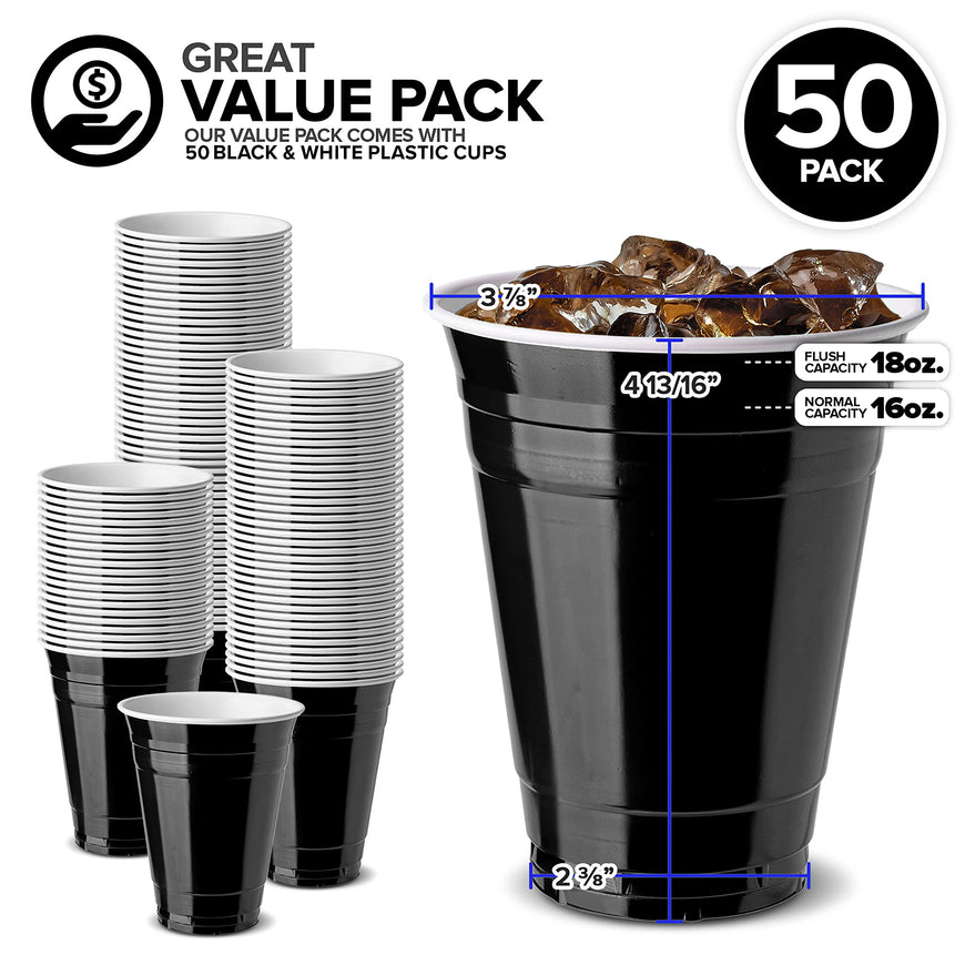 16 oz Black Plastic Cups (1000 Pack)