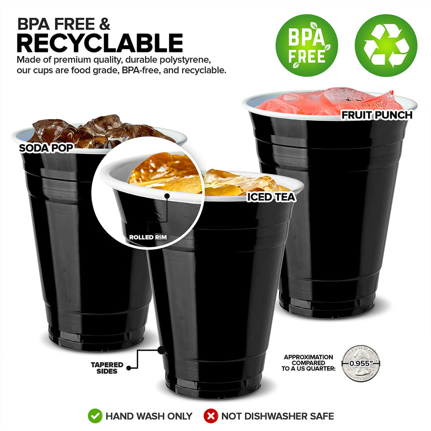 16 oz Black Plastic Cups (1000 Pack)