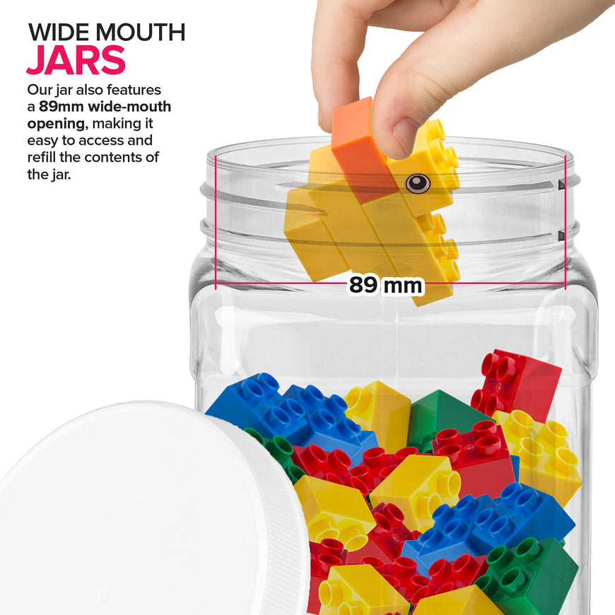 32oz Square Plastic Jars w/White Lids (72 Pack)