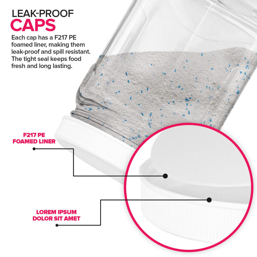 32oz Square Plastic Jars w/White Lids (72 Pack)