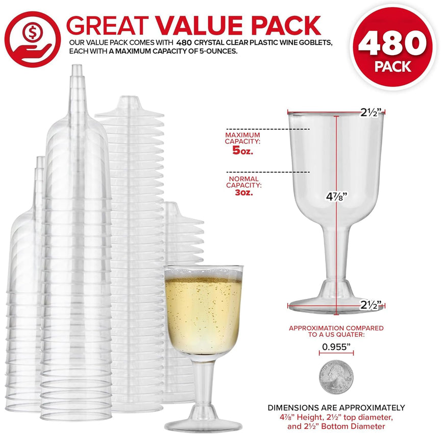 5 oz Plastic Stemmed Wine Glass (480 Pack)