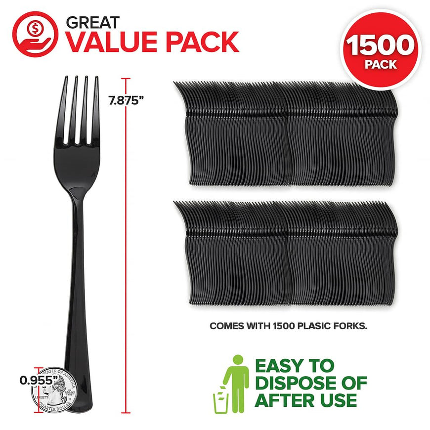Heavyweight Plastic Forks - Black (1500 Pack)