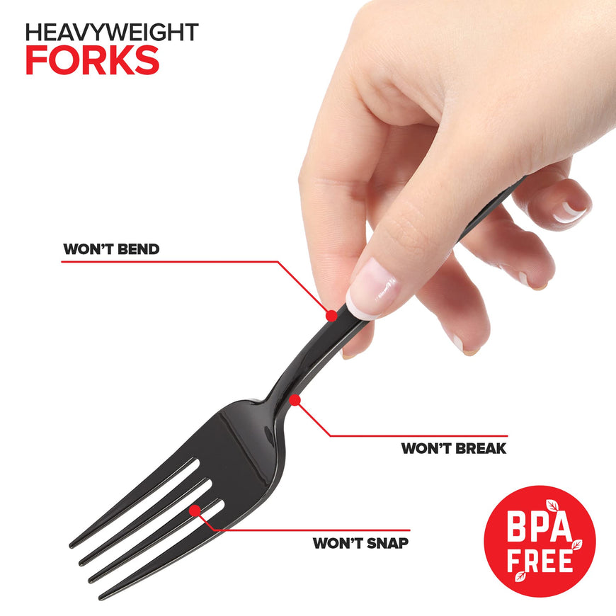 Heavyweight Plastic Forks - Black (1500 Pack)