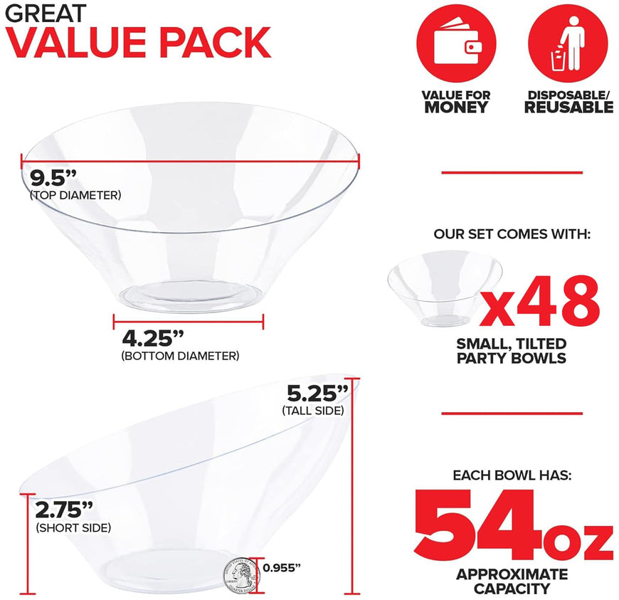 Angled Plastic Bowls - Large (48 Pack)