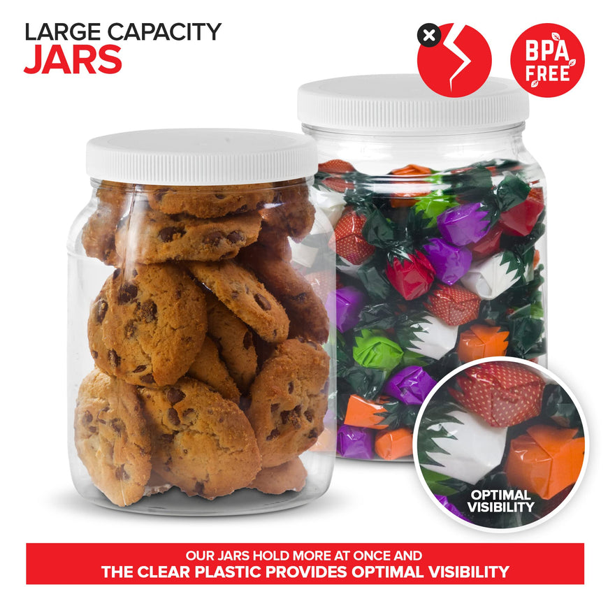Half-Gallon Clear Plastic Jars (48 Pack) - white lids