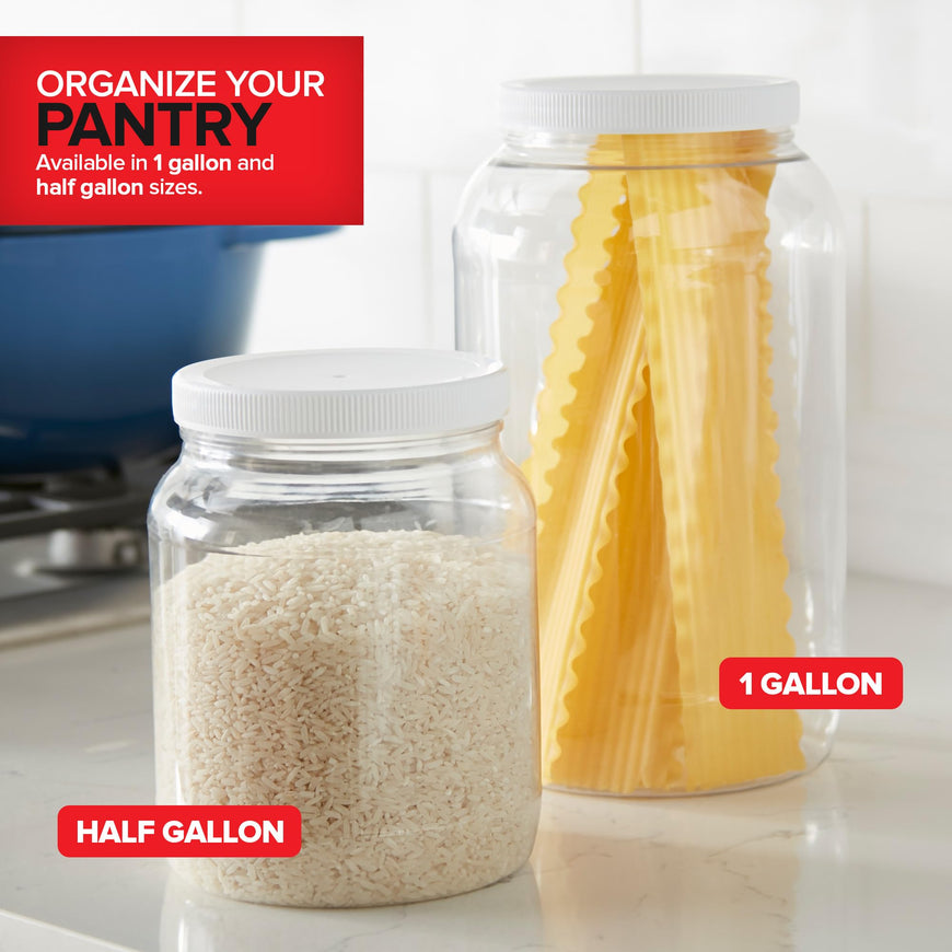 Half-Gallon Clear Plastic Jars (48 Pack) - white lids