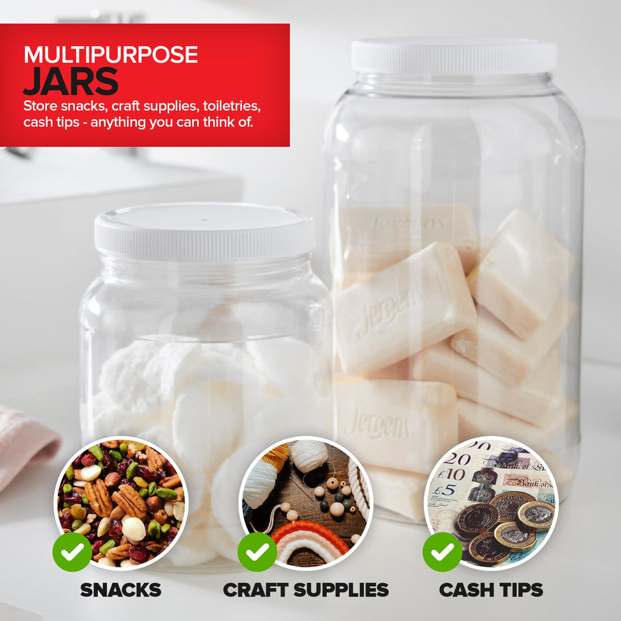 Half-Gallon Clear Plastic Jars (48 Pack) - white lids