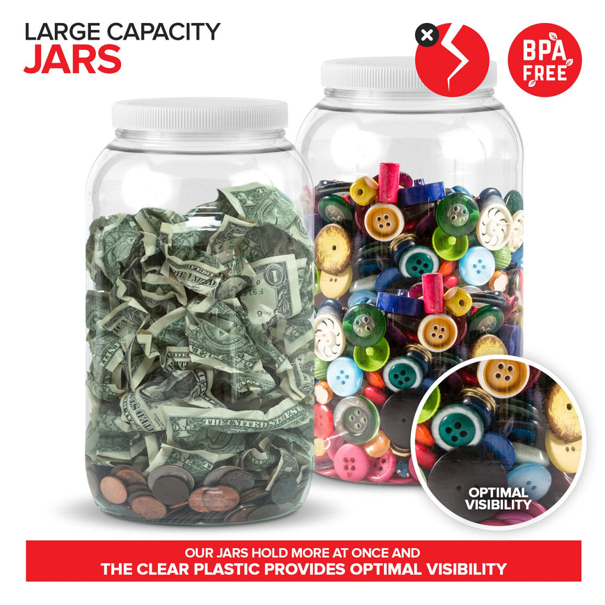 1-Gallon Clear Plastic Jars (24 Pack) - white lids