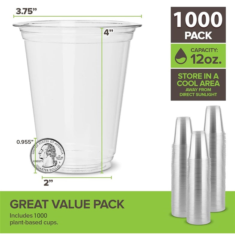 Stock Your Home 12 oz Clear Cold Cups 1000 Pack Plastic Party Cups for Water and Wine