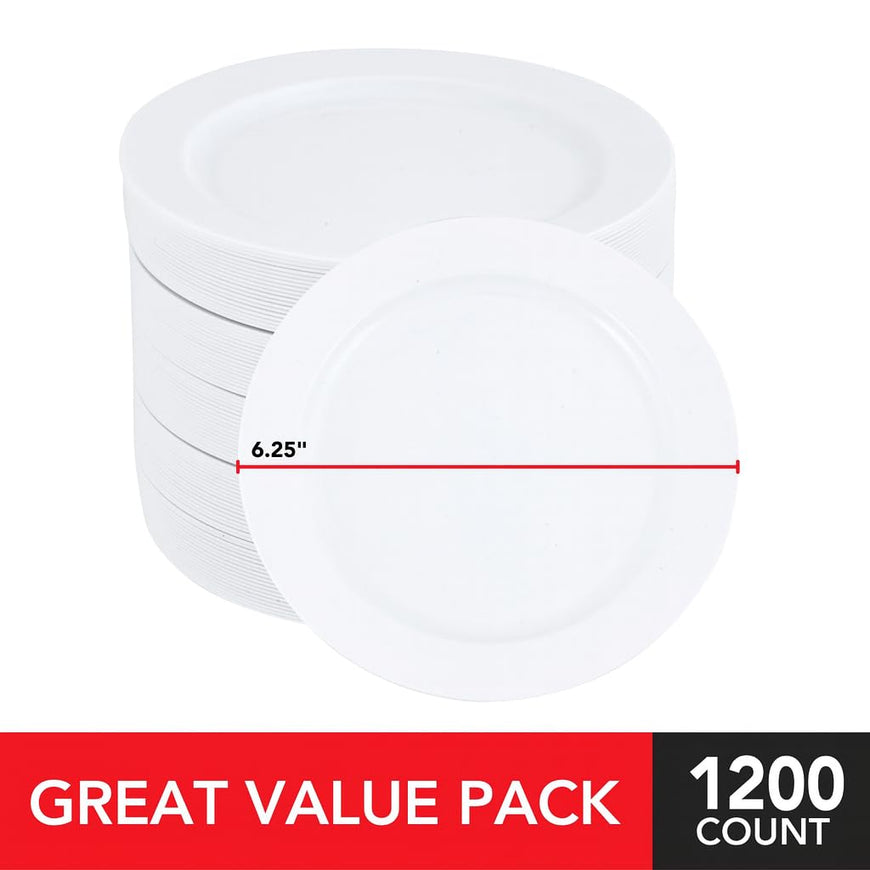 Hard White Plastic Plates - 6 Inch (1200 Pack)