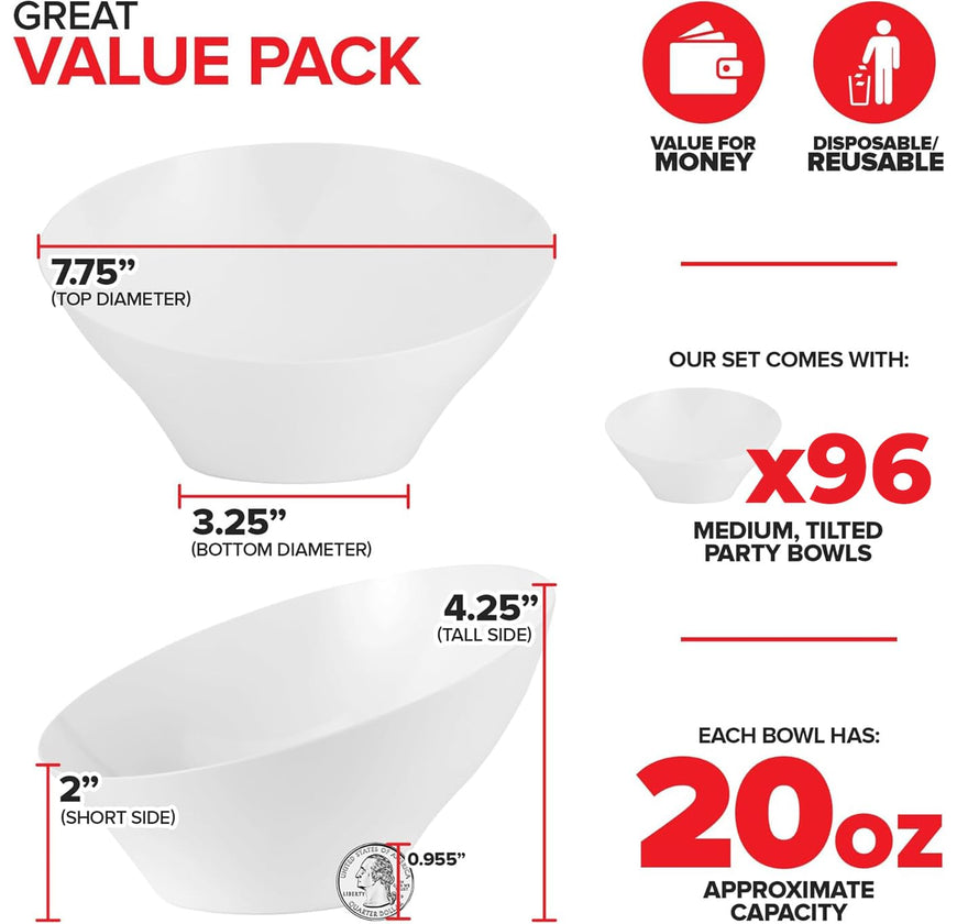 White Angled Bowls - Medium (96 Pack)