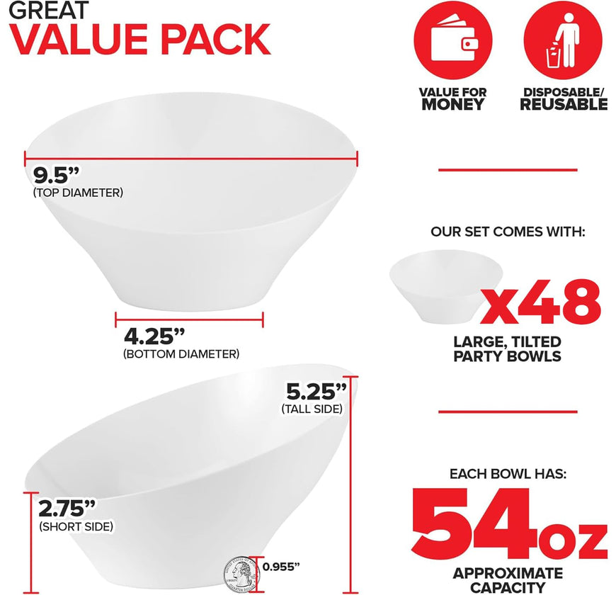 White Angled Bowls - Large (48 Pack)