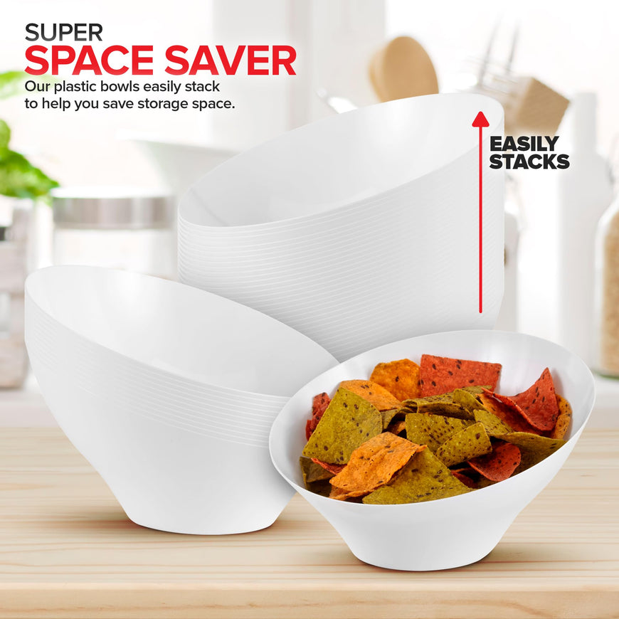 White Angled Bowls - Large (48 Pack)