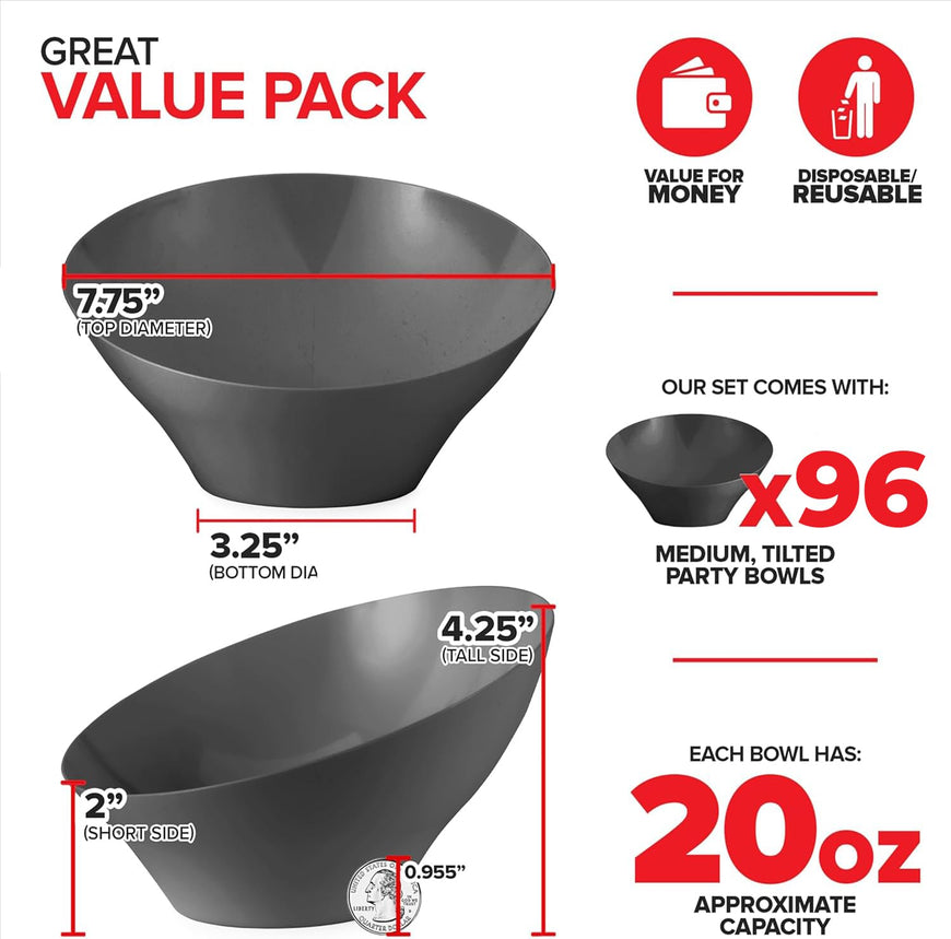 Black Angled Bowls - Medium (96 Pack)
