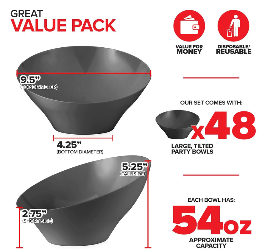 Black Angled Bowls - Large (48 Pack)