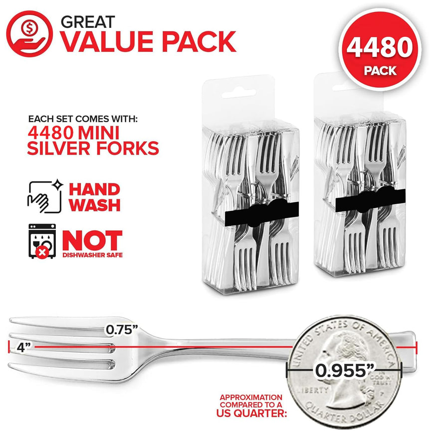 Plastic Mini Silver Forks (4480 Pack)