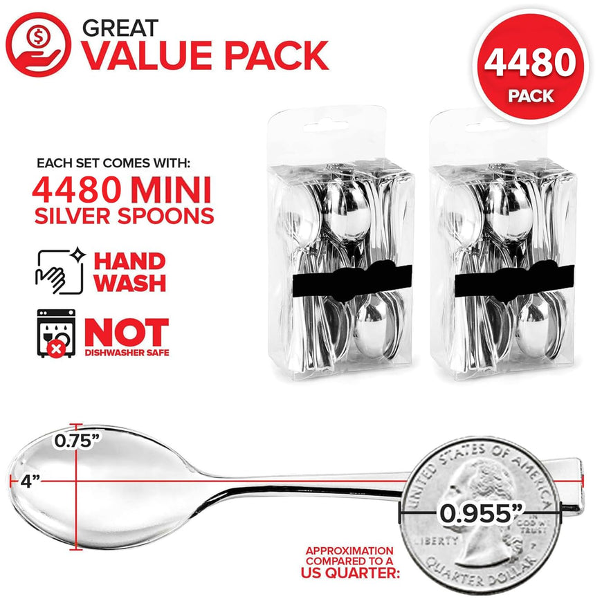 Plastic Mini Silver Spoons (4480 Pack)