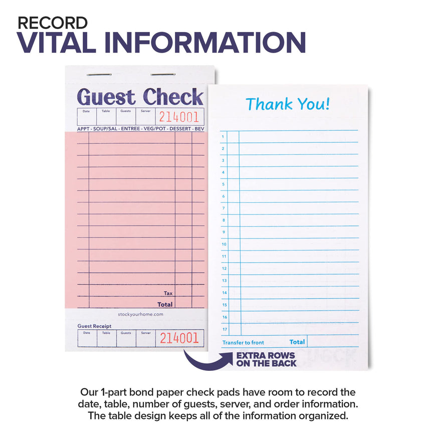 Guest Check Pad - Pink (160 Pack)