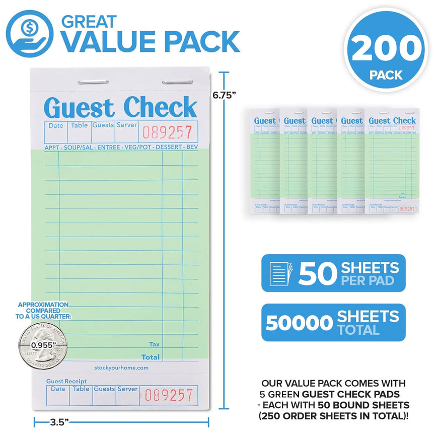 Guest Check Pad - Green (200 Pack)