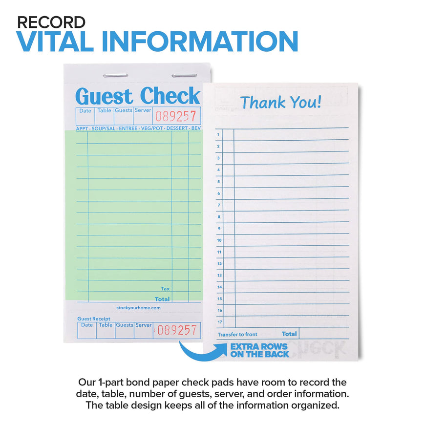 Guest Check Pad - Green (200 Pack)