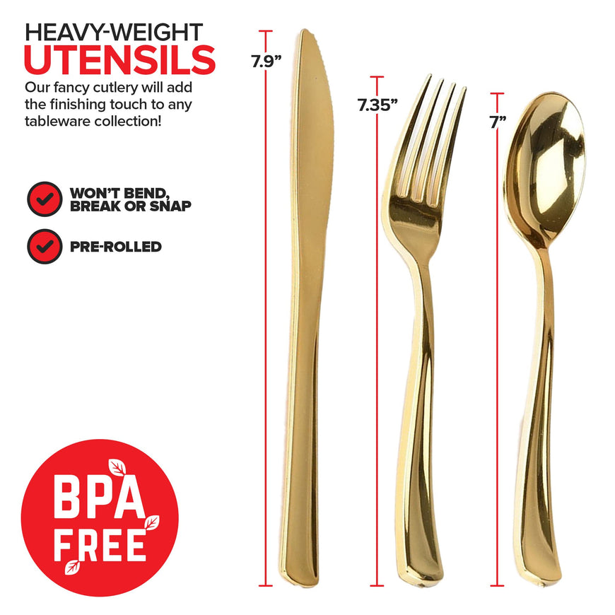 Pre Rolled Napkin and Cutlery Set - Gold (300 Pack)