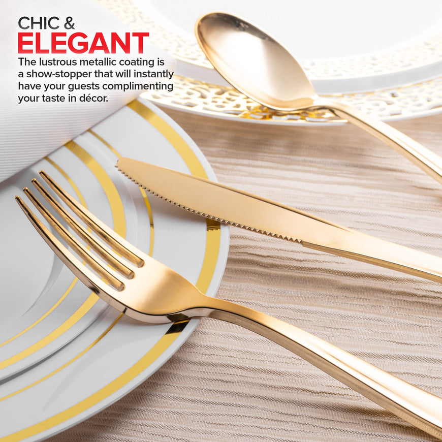 Pre Rolled Napkin and Cutlery Set - Gold (300 Pack)