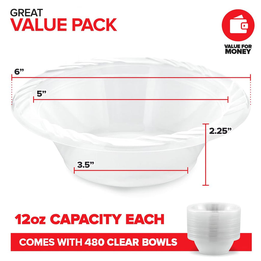 12 oz Clear Plastic Bowls (480 Pack)