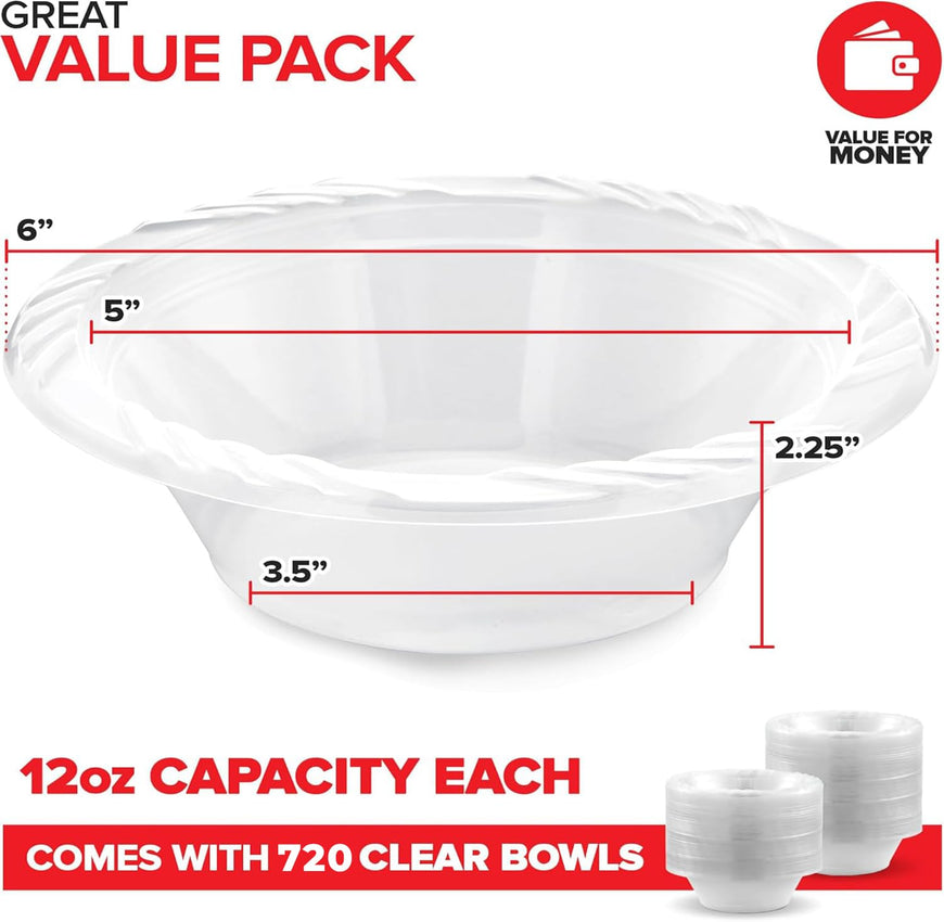 12 oz Clear Plastic Bowls (720 Pack)