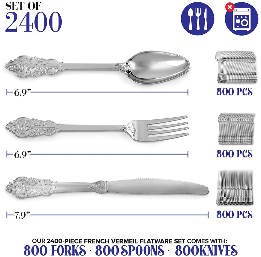 Silver Plastic French Vermeil Flatware (2400 Pack)