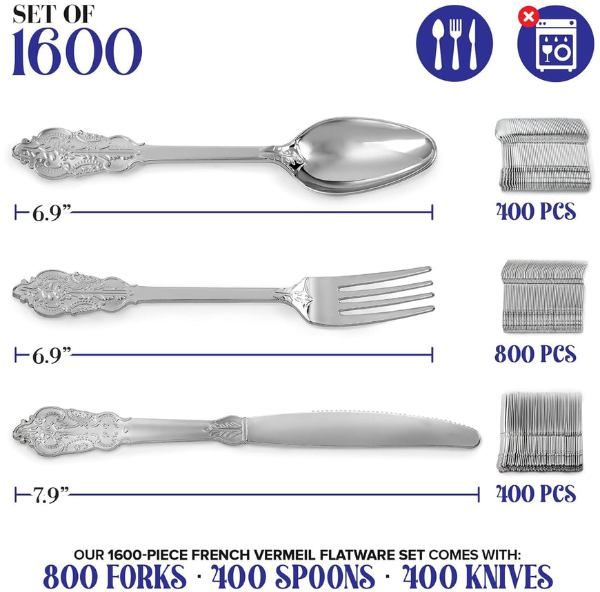 Silver Plastic French Vermeil Flatware (1600 Pack)