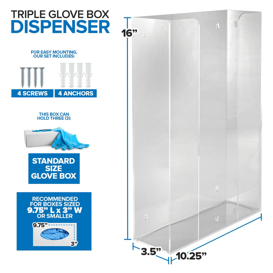 Acrylic Glove Box Dispenser - Triple Stack 10 Count