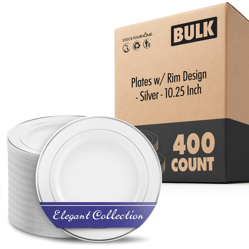 Plates w/ Rim Design - Silver - 10.25 Inch (400 Pack)