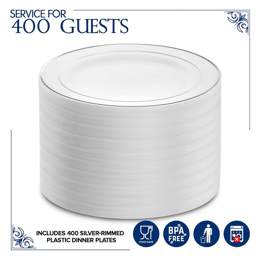 Plates w/ Rim Design - Silver - 10.25 Inch (400 Pack)
