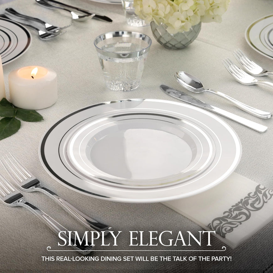 Plates w/ Rim Design - Silver - 10.25 Inch (400 Pack)