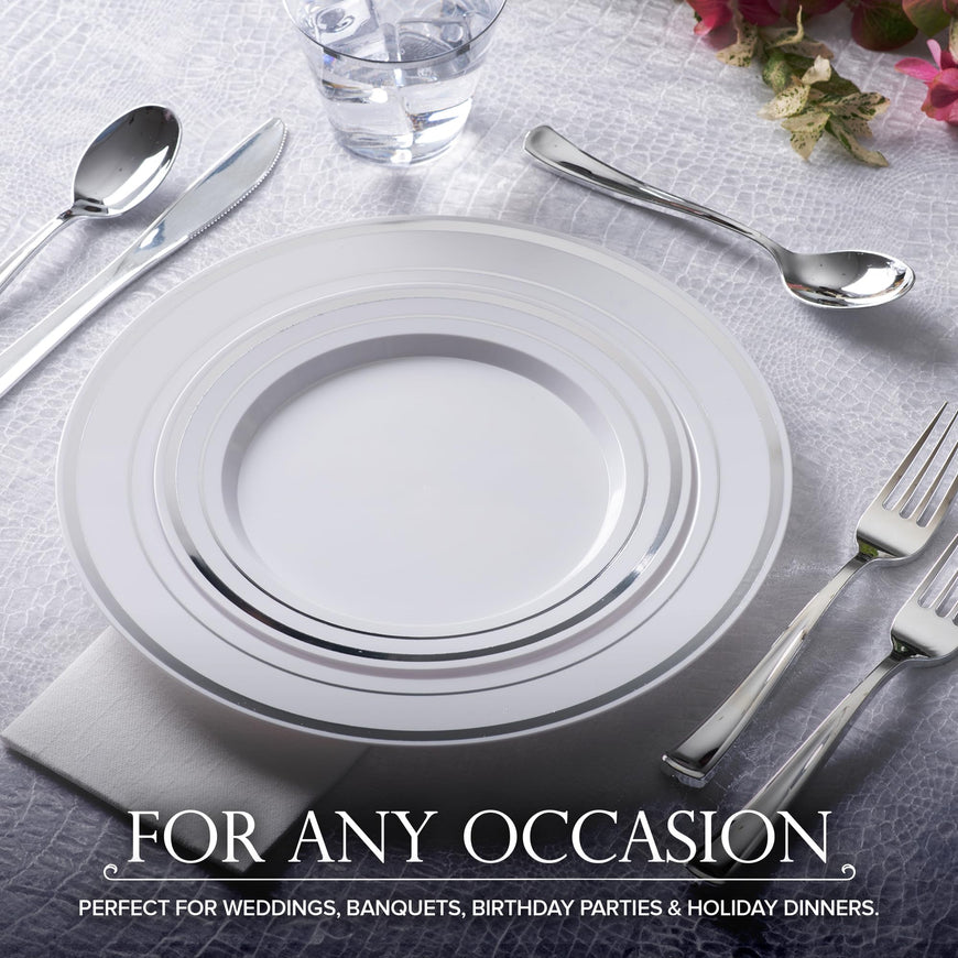 Plates w/ Rim Design - Silver - 10.25 Inch (400 Pack)