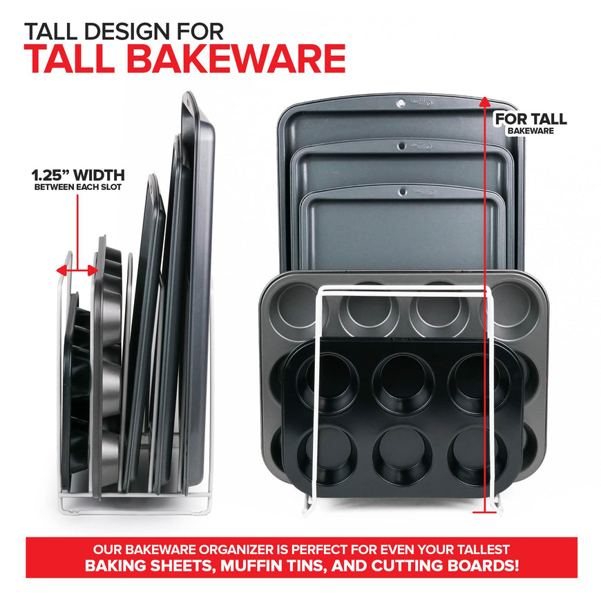 Extra Tall Cookie Sheet Kitchen Organizer 10 Slots - White - 8 Pack