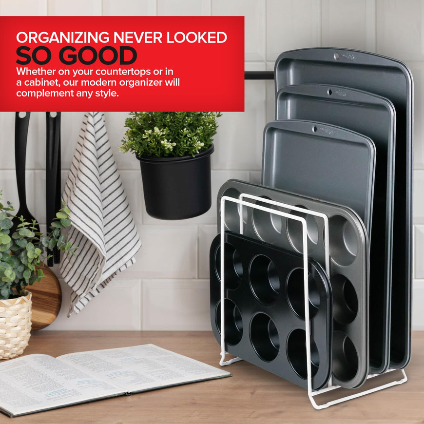 Extra Tall Cookie Sheet Kitchen Organizer 10 Slots - White - 8 Pack