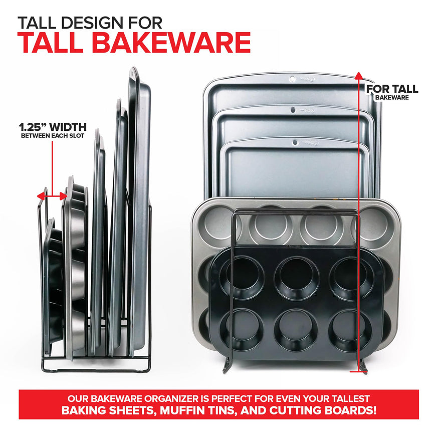 Extra Tall Cookie Sheet Kitchen Organizer 10 Slots - Black - 8 Pack