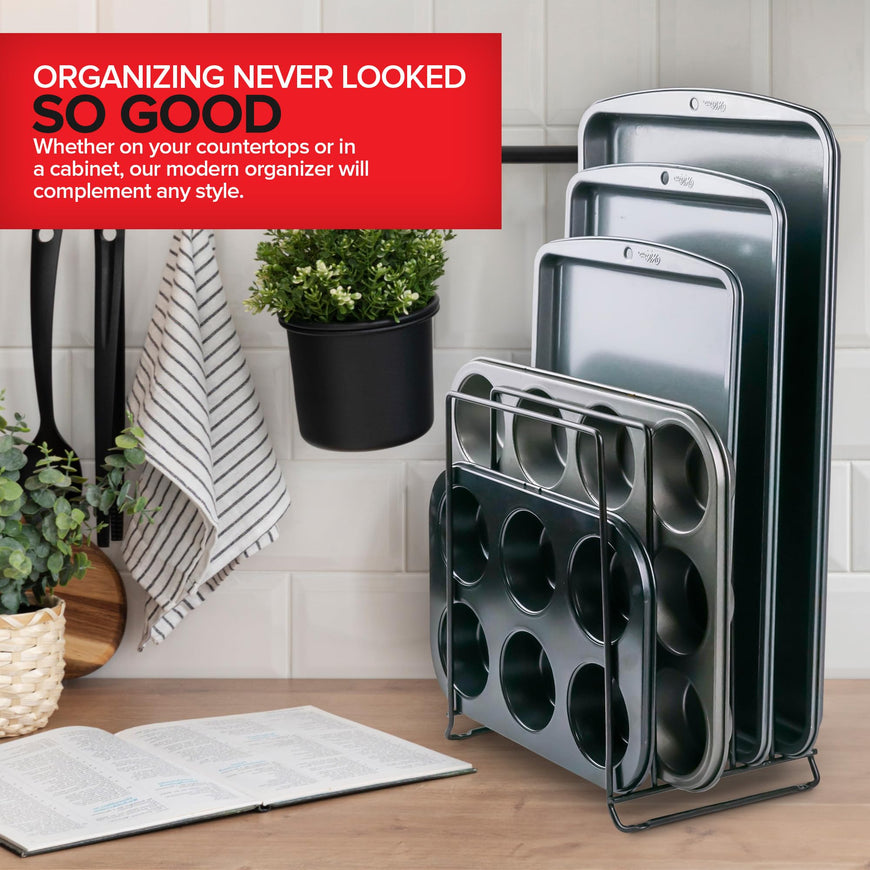 Extra Tall Cookie Sheet Kitchen Organizer 10 Slots - Black - 8 Pack