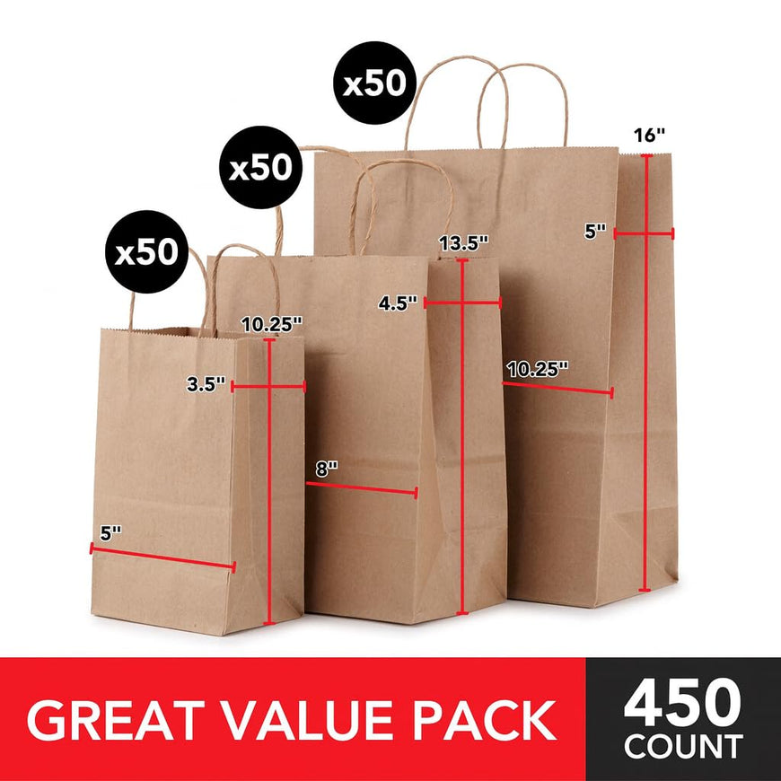 Brown Paper Bags with Handles 450 Pack