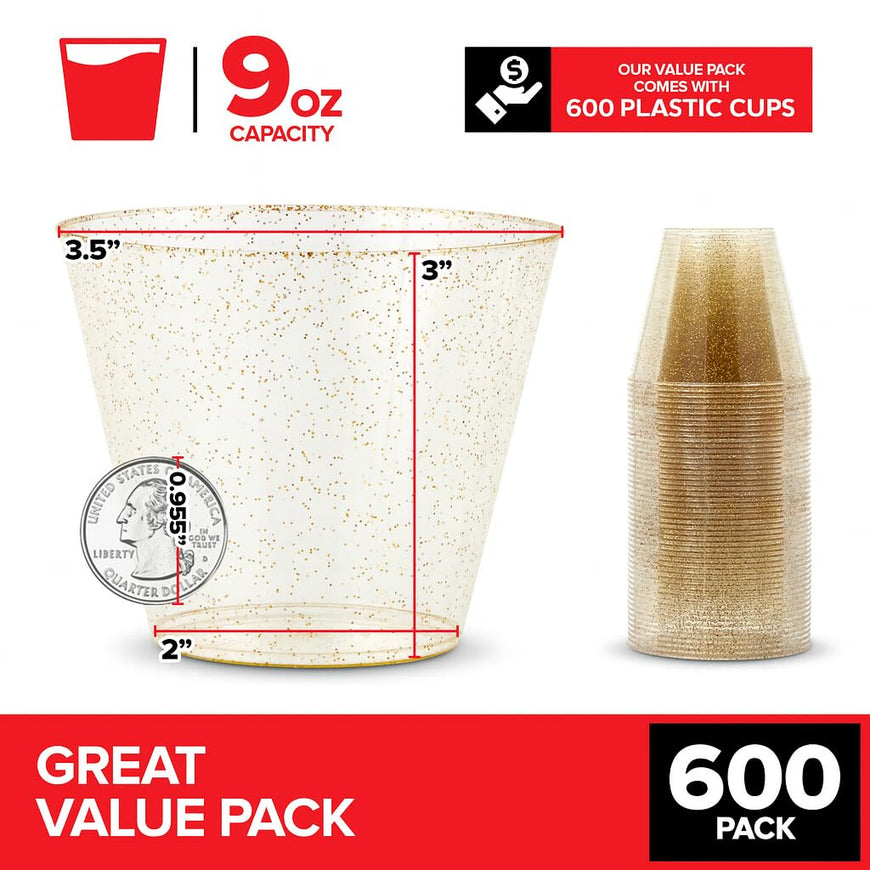 9 oz Gold Glitter Cups 600pcs