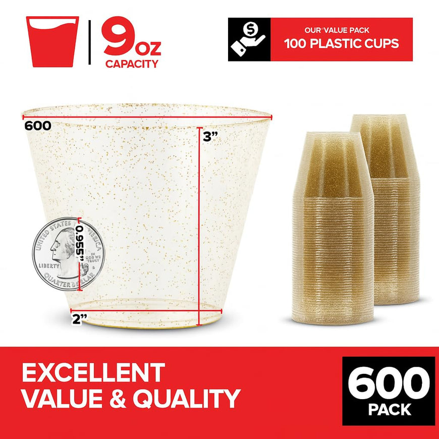 9 oz Gold Glitter Cups 600pcs