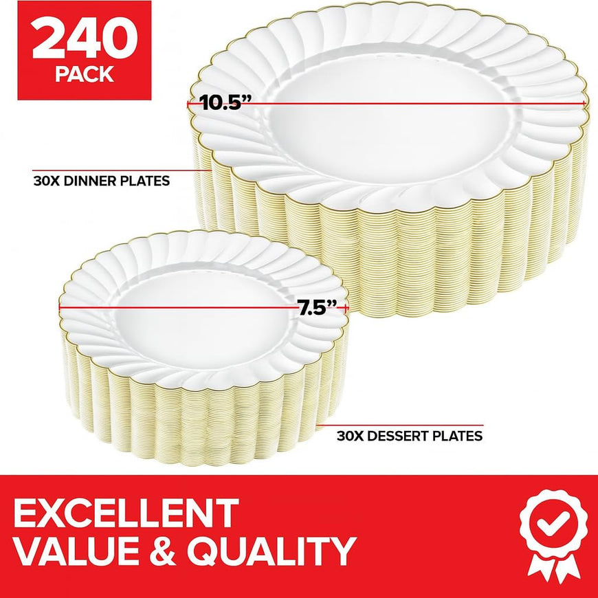 Scalloped Ivory and Gold Plates (240 Pack)