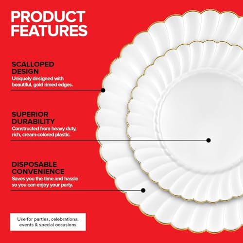 Scalloped Ivory and Gold Plates (400 Pack)