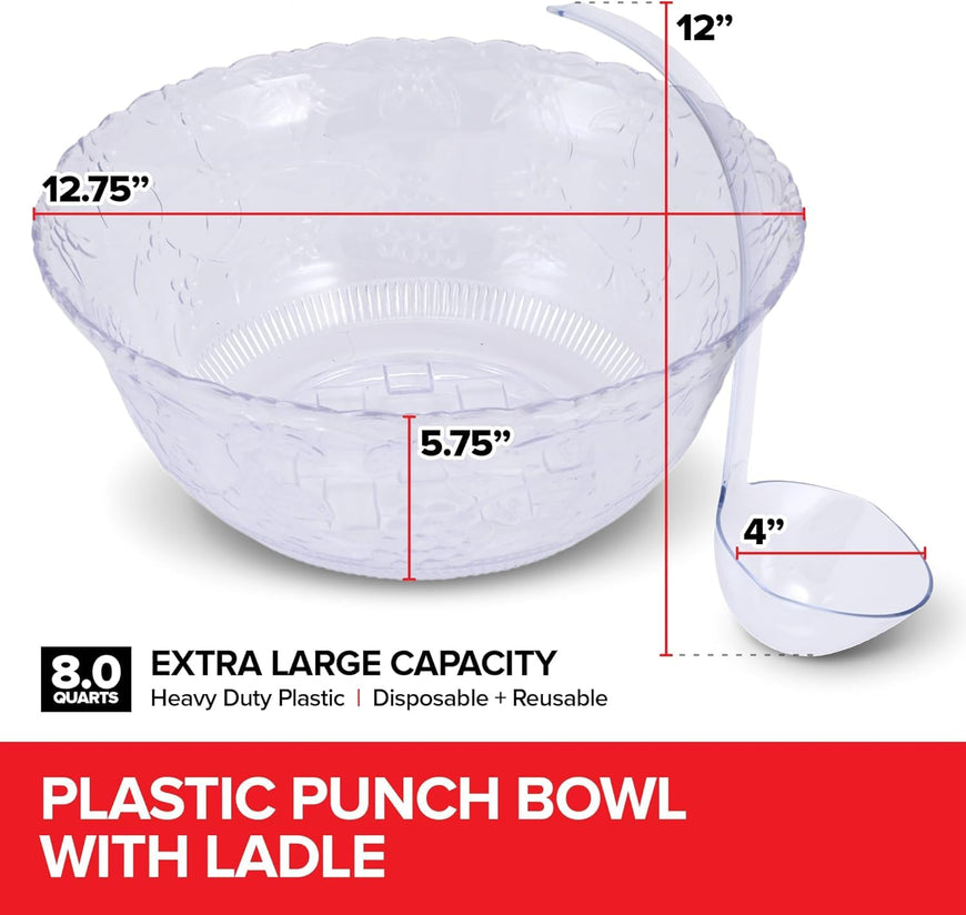 8qt Punch Bowl & Ladle 3 Count
