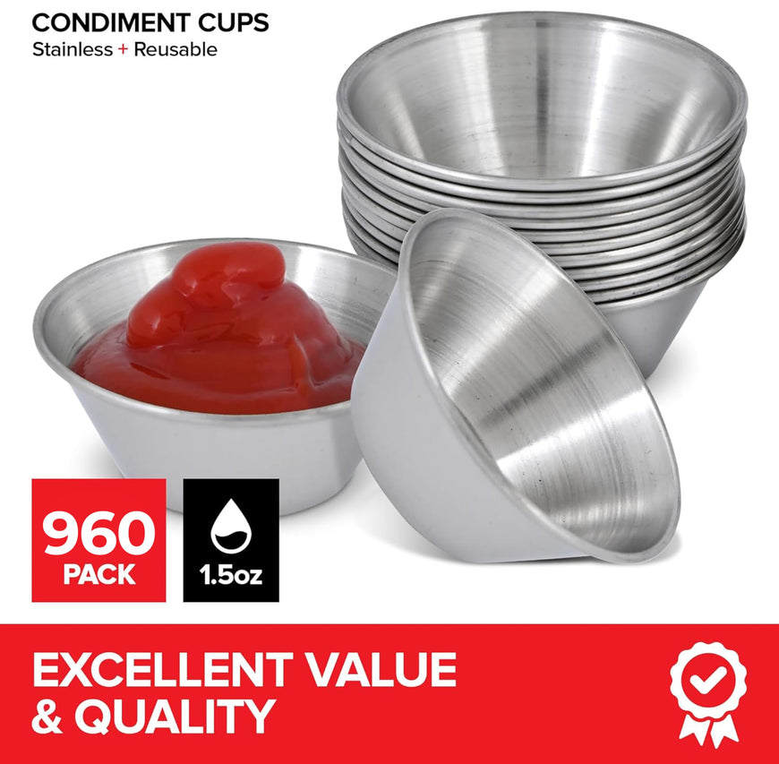 1.5oz Smooth Stainless Steel Round Sauce Cup (960 Pack)