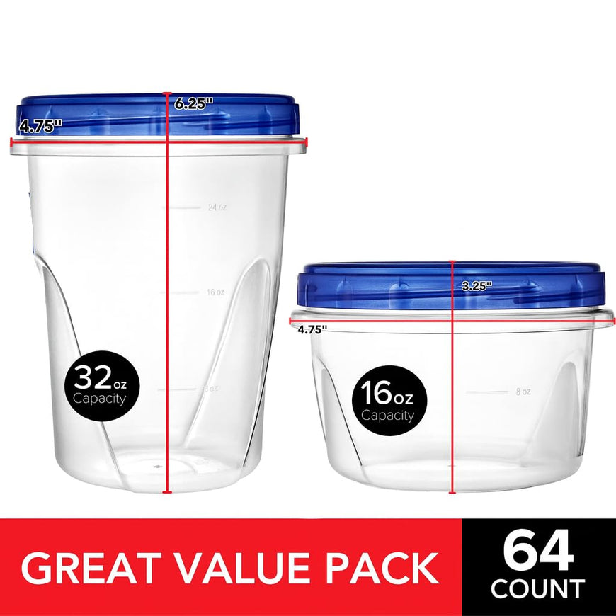 Twist Top Containers - 6x32oz 10x16oz (64 Count Combo Pack)