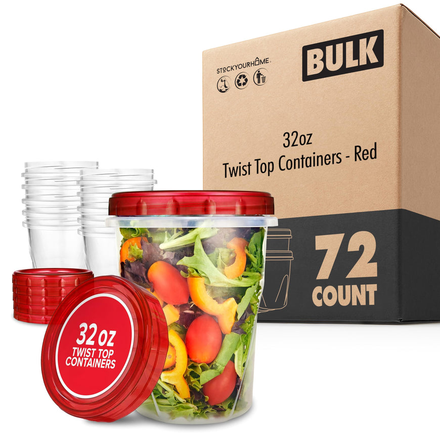 Twist Top Containers - Red - 32oz (72 Pack)